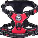 PoyPet No Pull Dog Harness, No Choke Front Clip Dog Reflective Harness, Adjustable Soft Padded Pet Vest with Easy Control Handle for Small to Large Dogs (Red,S)