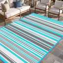 Outdoor Patio Plastic Rug Waterproof - Outdoor Rugs for Camper Outside, Rv, Porch Deck Rug Clearance, Area Carpet for Outside, Balcony, Patio Decor, Blue & Grey, 4x6 ft