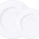 WDF 60pcs Silver Plastic Plates-Baroque White &Silver Plates for Upscale Parties &Wedding-including 30Plastic Dinner Plate 10.25inch, 30 Salad Plate 7.5inch for Baby Shower Wedding Spring