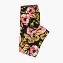 Lularoe Tall Curvy (TC fits Sizes 12-18) Floral Roses Black Pink Yellow Buttery Soft Adult Leggings, Pack Of 2