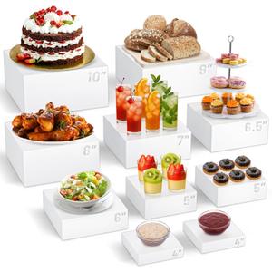 10 Pcs Buffet Food Risers, White Acrylic Dessert Cupcake Table Stands Fruit Display Shelf Set for Catering Supplies Party Jewelry Decor Risers& Protective Film (10", 9", 8", 7",6.5", 6",5",5",4", 4")