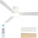 Amico Ceiling Fans with Lights, 52 inch Low Profile Ceiling fan with Light and Remote Control, Flush Mount, Reversible, 3CCT, Dimmable, Noiseless, White Ceiling Fan for Bedroom, Indoor/Outdoor Use