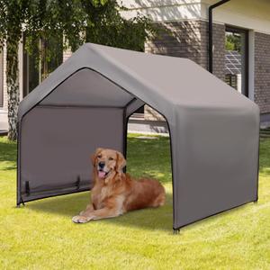 Summertrail Extra Large Dog House Outside, Dog Tent Outdoor, Big Dog Shade Shelter Doghouse Canopy, Water Resistant Dog shelter with Ground Nail, Gray Sun Rain Cover for Pet Cat Livestock 4'x 4'x 3.3