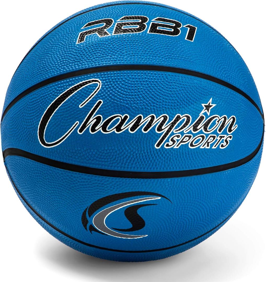 Champion Sports Rubber Basketballs  Heavy Duty Pro-Style, Indoor/Outdoor Use, Premium Basketball Equipment for Physical Education, Various Sizes & Colors (Size 3, 5, 6, 7) (Blue)
