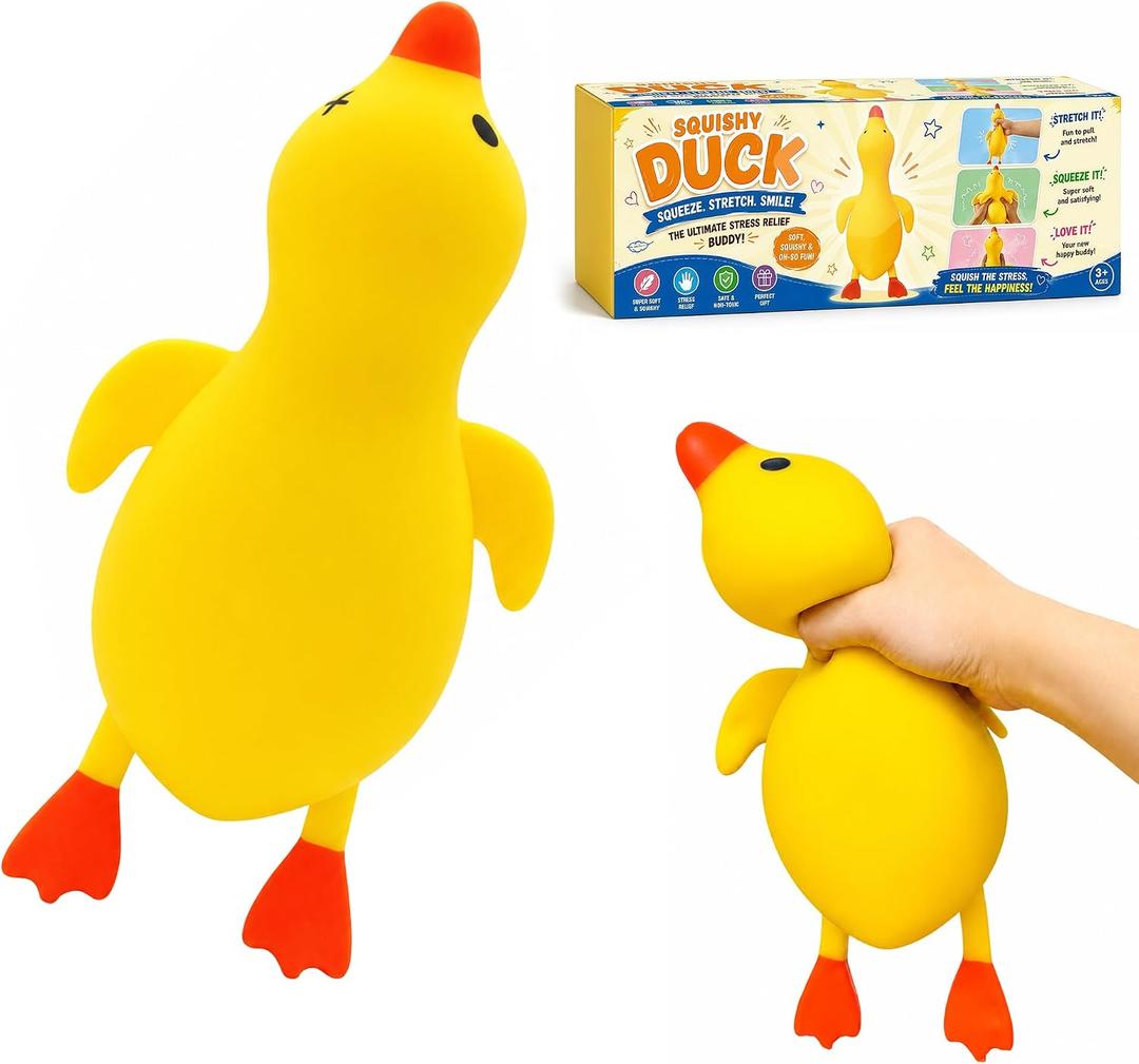 12In Giant Duck Squishy, Jumbo Squishy Duck Stress Relief Toy for Adults, Slow Rising Sensory Fidget Toy, Soft Rubber Dough Stress Ball for Anxiety Relief Party Favors Goodie Bag Fillers