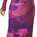 MEROKEETY Women's Spring Wedding Guest Dress 2026 Long Sleeve Bodycon Floral Mesh Fall Cocktail Holiday Party Maxi Dresses (Purple, M)