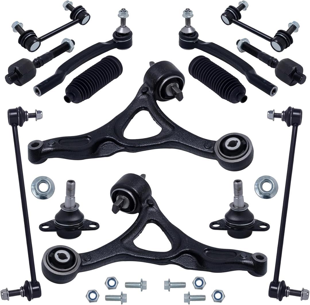 TUCAREST 14Pcs Suspension Kit Fit For 2003-2014 Vo-lvo XC90, 2 Front Lower Control Arm +2 Ball joint +4 Outer Inner Tie Rod +4 Sway Bar +2 Boots [# K640446 K80501 EV800043 ES800857 K500153 K80425]