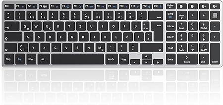 seenda Bluetooth Keyboard with 4 Bluetooth Channels, Multi-Device Rechargeable Wireless Keyboard, Ultra Thin Wireless Keyboard for Windows PC/Laptop/Mobile Phone/Tablet, Space Grey