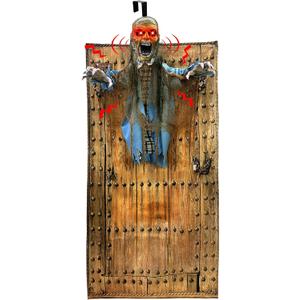 [ Hanging Door Design ] 76'' Halloween Outdoor Decorations Animatronic Zombie Ghost with Light Up Red Eye Shake Effect, Creepy Sound Activated Halloween Posable Haunted House Prop for Front Door Decor