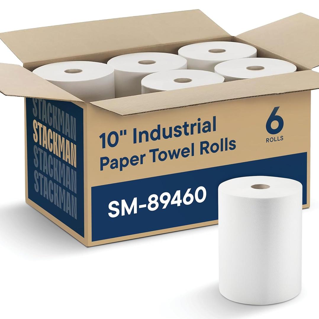 Industrial Paper Towels 10 x 800 White Roll Towels High Capacity Premium Quality (TAD Fabric Cloth Like Texture) Fits Touchless Automatic Commercial Towel Dispenser (Packed 6 Rolls), 6 Count