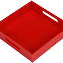 Sturdy Red Acrylic Serving Tray with Handles - 12x12 Inch - Coffee & Appetizer Platter - Kitchen Counter & Vanity Organizer