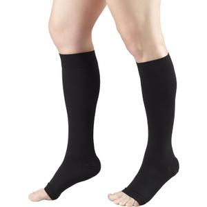 Truform Short Length 20-30 mmHg Compression Stocking for Men and Women, Reduced Length, Open Toe, Black, Large (Large (1 Pair))