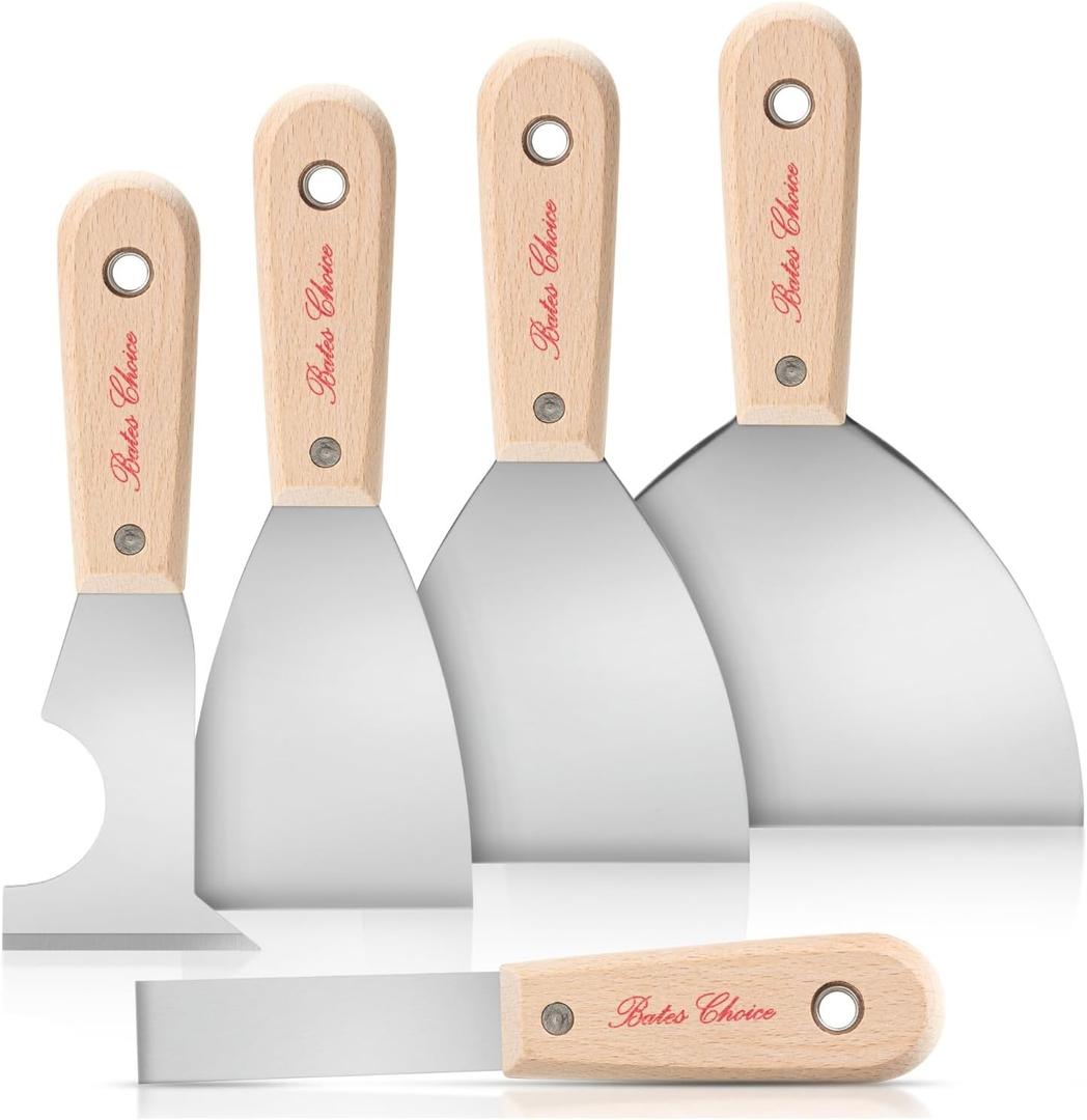 Bates- Paint Scraper, 5 Pc Scraper Tool, Putty Knife Set, Putty Knife, Painting Tools, 5 in 1 Tool, Spackle Knife, Wallpaper Scraper, Painters Tool, Crown Molding Tool, Paint Remover for Wood, Scraper