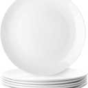 Brew To A Tea White Porcelain Dinner Plates, Set of 6, 10.5 Inch, Classic Style, Porcelain Construction, Dinner Plates