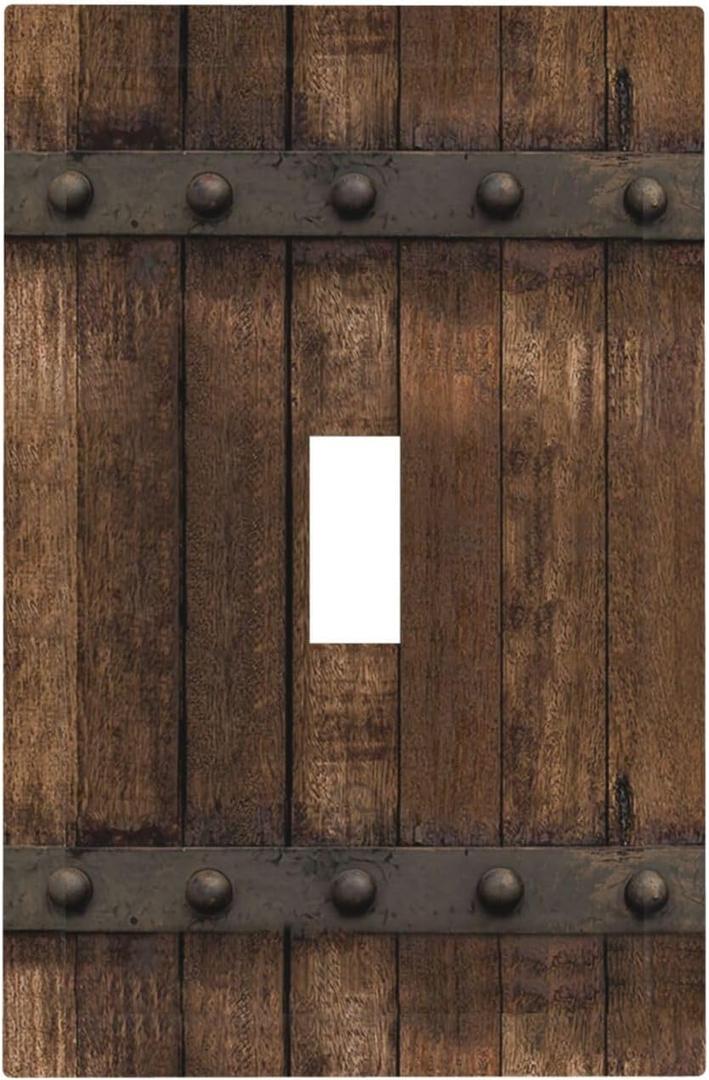 Rustic Brown Wood Barn Door Farmhouse Light Switch Cover Plate Single Toggle 1 Gang Wall Plate Country Decorative Electrical Faceplate for Kitchen Home Decor Accessories 5" x 3"