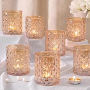 7Pcs Large Votive Candle Holders Gold Tea Light Candle Holders Glass Candle Holder for Wedding, Bridal Shower,Table Centerpiece,Party, Home Decor