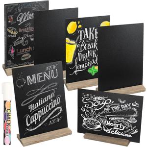 6 Pack Mini Chalkboard Signs with Base Stands, Vintage Tabletop Chalkboard Sign Double Message Chalk Board for Table Decorations, Restaurant Food Display, Small Business, Wedding, Banquet, Coffee Shop