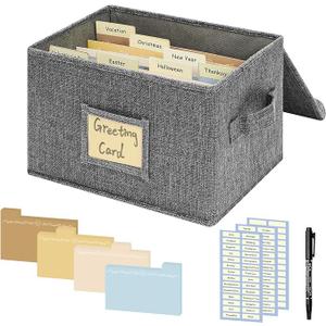 Remowith Greeting Card Organizer, Card Organizer Box with 40 Dividers, 168 Label Stickers, Stylish Greeting Card Storage Box for Effortlessly Collecting Greeting Cards. 1 Pack, Grey