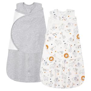 ZIGJOY Sleep Sack Swaddle 1.0 Tog Baby Wearable Blanket 100% Cotton Baby Swaddle Blanket for Newborns 0-6 Months Grey & Line Animal