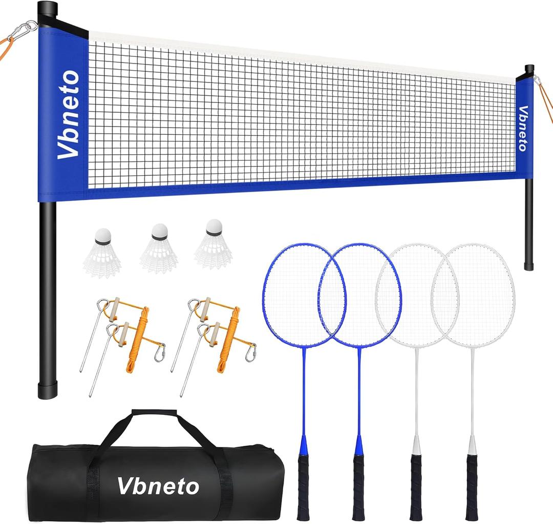 Badminton Set, Portable Outdoor Anti-Sag System Official 20ft x 5ft Easy Setup Durable Net with 4 Rackets, 3 Shuttlecocks & Carry Bag for Backyard, Lawn or Beach Fun