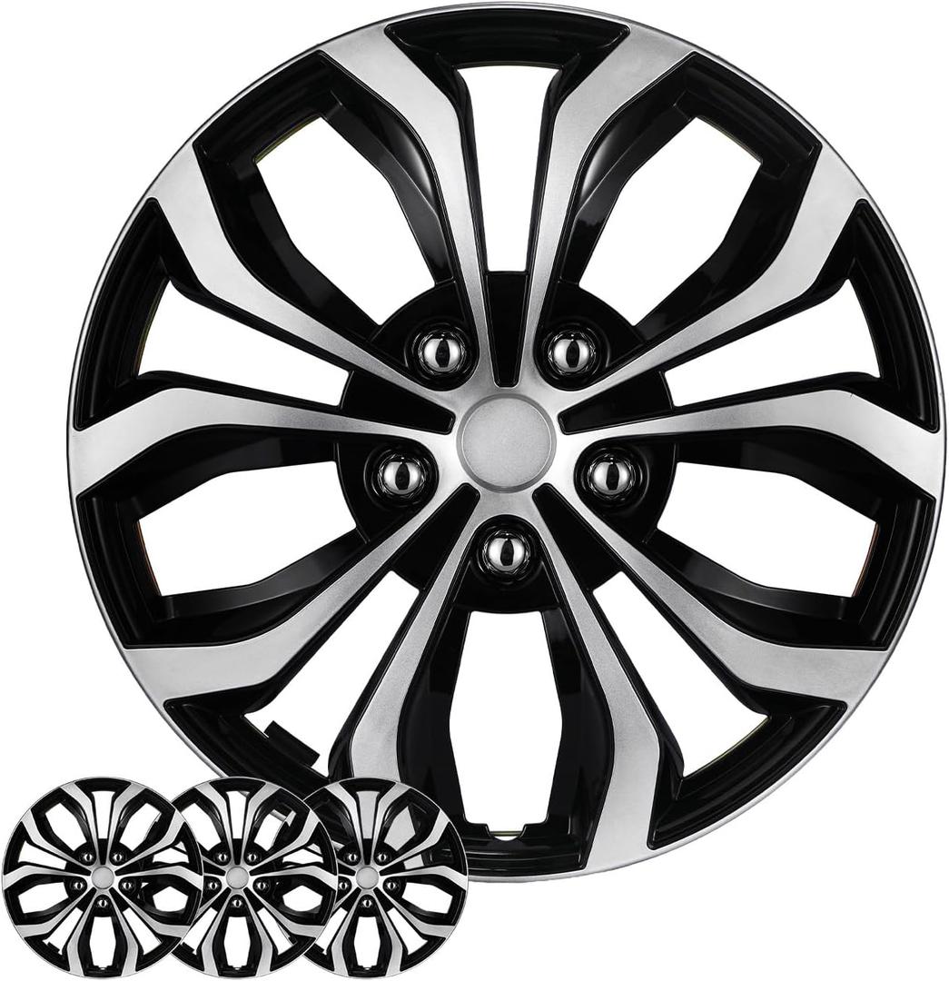 17 Inch Universal Hubcaps, Silver & Black Wheel Covers, Set of 4