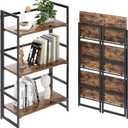 BHG Vintage Multifunctional Folding Bookshelf, No-Assembly Plant Stand Storage Rack Shelves for Home Office (Fire, 3-Tier)