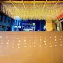 LED Ceiling Icicle Lights, 16.4FT 112 LEDs 8 Modes Twinkle Christmas Hanging Fairy String Horizontal Curtain Lights for Parties Mall Patio Yard Indoor Outdoor Decoration Warm White, 5M04