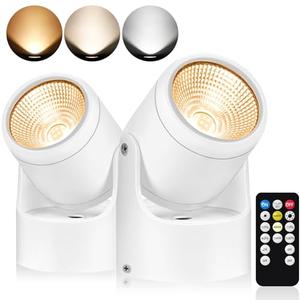 URTOM 2 Pack LED Uplights Indoor, 3W Plug-in Spot Lights Indoor with Remote Control: Dimmable and Timer, 3000K/4000K/5000K Adjustable Uplights for Plants, Pictures, Artwork, 5.9 FT Plug Cord