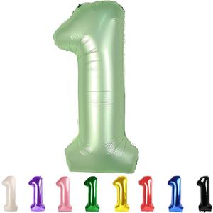 Foil Number Balloon 40 Inch, Jumbo Mylar 1 Balloons for Girl Boy 1st 1 11 21 100 Birthday Decorations Baby Shower Photo Shoot, Olive Green One Giant Balloons