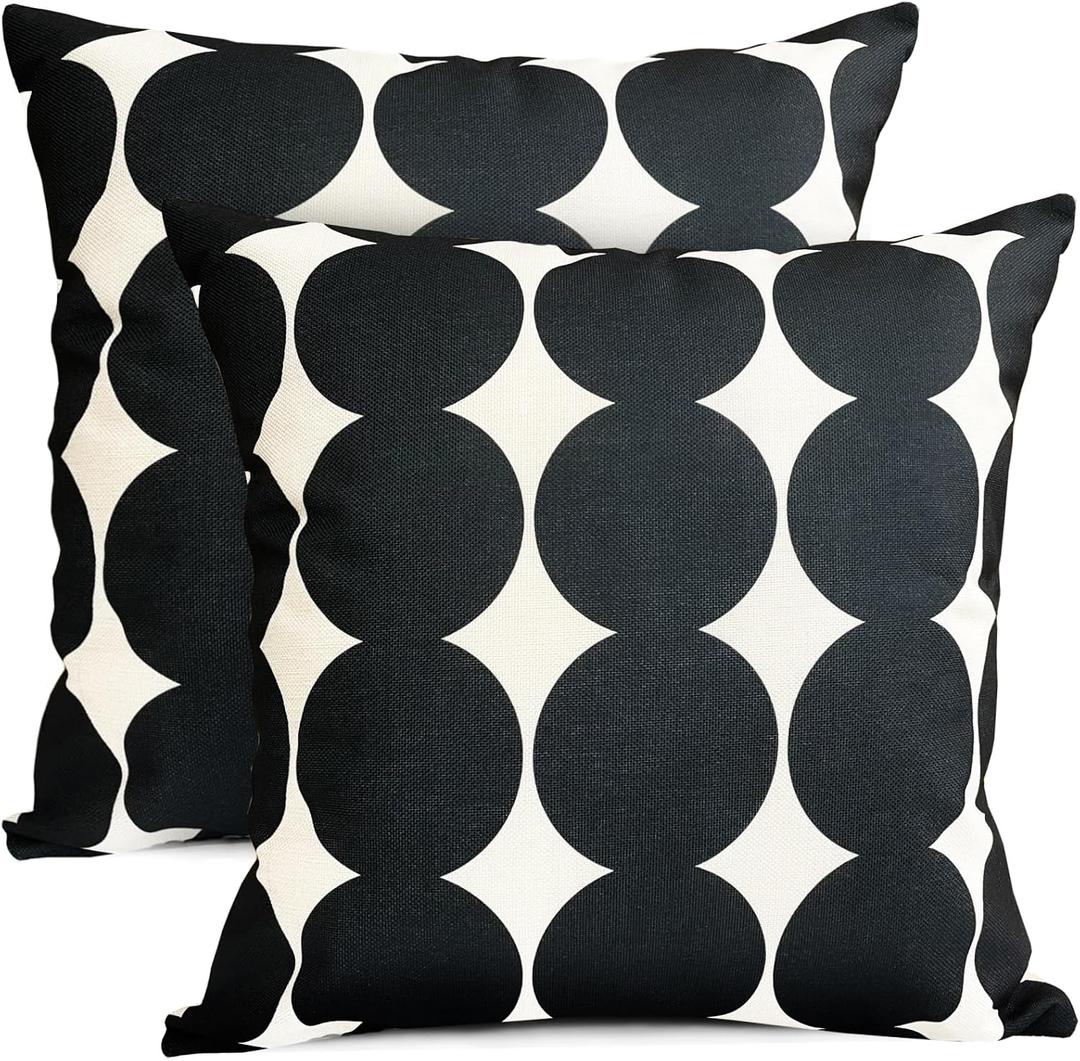 Decorative Throw Pillow Covers Set of 2 Black Fashion Polka dot Pillow Covers 20x20 Inch Throw Pillow Cover Linen Pillowcase Farmhouse Outdoor Pillow Covers for Couch Sofa Living Room (20" x 20" (Pack of 2), Black-polka Dot)