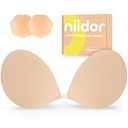 Niidor Adhesive Bra Invisible Silicone Reusable Sticky Bra Strapless Backless Adhesive Bra for Women Wedding Dress Nude, Cup Size: D
