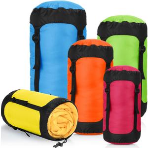 5 Pcs Compression Sacks for Backpacking 5L/10L/15L/20L/35L Camping Sleeping Bag Stuff Sack Water Resistant Sleeping Bag Storage Sack for Space Saving Hiking Gear (Bright Colors)