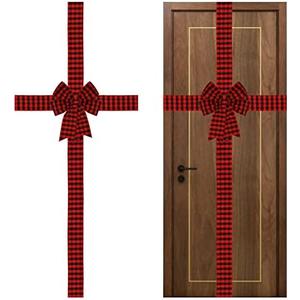 Meseey Large Burlap Ribbon Bow Black and Red Buffalo Plaid Big Bows for Christmas Tree Fireplace Home Cabinet Gate Front Door Party Decoration