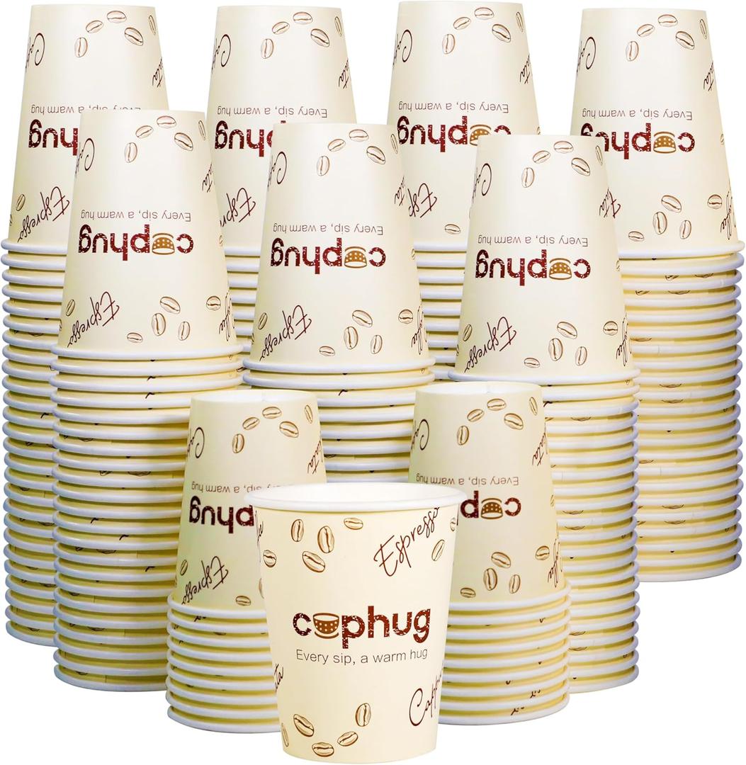 300 Pack 8 oz Disposable Paper Cups, Hot & Cold Beverage Drinking Cups for Coffee, Tea, Juice, Water - Coffee Bean Element Design for Office, Party, Home, and Travel