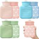 Amylove 3 Pcs Mini Hot Water Bottle for Hot & Cold Compress with Cover 320ml Silicone Microwave Heating Bottles Small Water Bag for Travel Holiday Gift(Pink, Blue,Heart Print)
