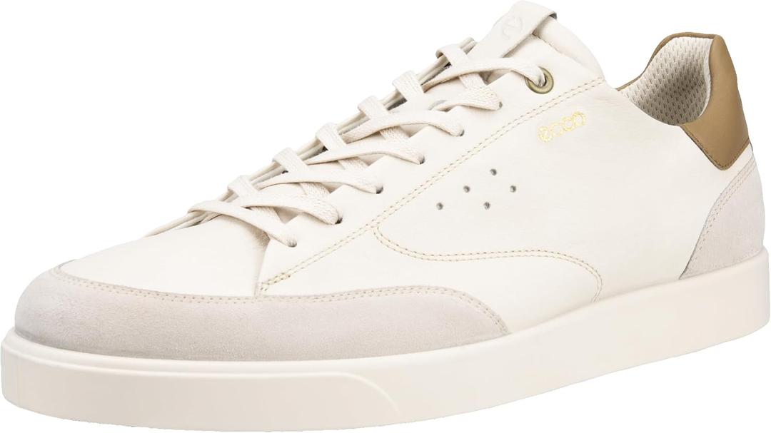 ECCO Men's Street LITE Court Sneaker, Limestone Suede/ Nutmeg Brown, 12-12.5