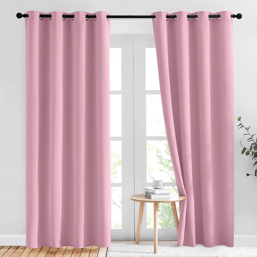 NICETOWN Crystal Pink Blackout Curtains for Bedroom - Grommet Blackout Thermal Insulated Room Darkening Sound Blocking Window Treatments for Girls Room/Teens, 2 Panels, W52 x L84