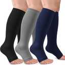 3 Pack Copper Compression Socks for Women & Men, 20-30mmHg Open Toe Knee High Stockings for Circulation Support