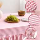 Mindsoft Pink Striped Ruffled Tablecloth 70 x 52 Inches Cotton Linen Rectangle Striped Table Cloth Classic Farmhouse Vintage Table Cover Decorative Pattern for Holiday Party
