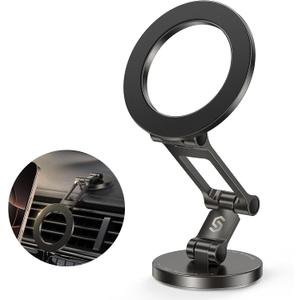 Syncwire Fits MagSafe Car Mount for Car Dash&Tesla Screen[All-Metal] Magnetic Phone Holder, [Flexible Three-axis]360 Rotation Car Mount Strong Magnets Car Phone Holder for iPhone 16 15 14 13 Pro Max (Titanium Black)