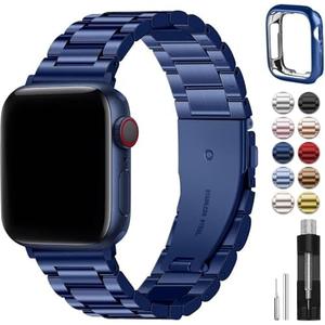 Fullmosa Compatible Apple Watch Bands 41mm 40mm 38mm, Metal iWatch Band with Case for Apple Watch Series 9 8 7 6 5 4 3 2 1 SE SE2, Blue