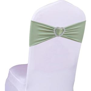 Sage Green Chair Sashes 50 Pack Spandex Sage Sashes for Chairs Covers Stretch Chair Sashes Band with Heart Buckle Slider for Wedding Banquet Party Decorations