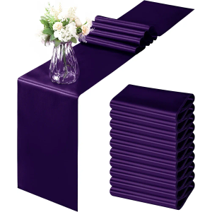 Horbaunal 12 Pack Purple Satin Table Runner 12 x 108 Inch, Smooth Table Runners for Wedding Banquets Birthday Party