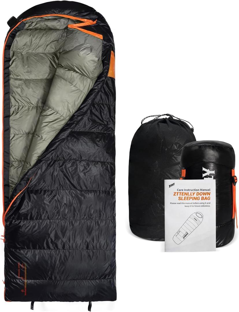 ZTTENLLY Down Sleeping Bag for Adults - Lightweight and Compact for Backpacking, Camping and Hiking - 550/600 FP, 0/20/30 Degree and 4-Season Sleeping Bag for Cold Weather, Size: Standard