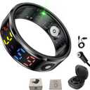 Smart Ring with Color Screen|Track Heart Rate, Sleep, Blood Oxygen,Steps |Power|Display| Short-Form Video/Remote Control Camera (Black, 12(21.6mm) (0.85inch))