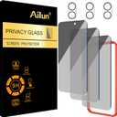 Ailun 3 Pack Privacy Screen Protector for iPhone 16 [6.1 inch] + 3 Pack Camera Lens Protector, Anti Spy Private Tempered Glass Film, Case Friendly, [9H Hardness][Not for iPhone 16e/16Pro/Plus/Pro Max]
