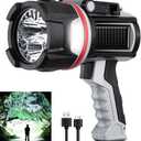 Rechargeable Spotlight Flashlight, Super Bright 3 LED 3000000 Lumen Long Lasting Handheld Spot Light Spotlight for Hunting Boating Camping