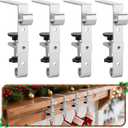 Stocking Hangers for Mantel,4 Pcs 2 in 1 Adjustable Fireplace Christmas Stocking Holder,No-Drill, Easy to Install Garland Hanger for Christmas Decorations,Fits 0.1-3.5Mantles (Silver, 4)