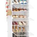 Shoe Storage,8 Tier Shoe Rack Organizer for Closet Shoe Cabinet with Door Shoe Shelves for Closet,Entryway,Hallway,Bedroom (Transparent Door-White)