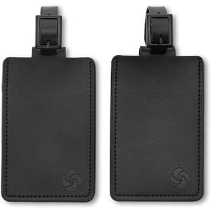 Samsonite 2-Pack Leather Luggage ID Tag, Black Logo, One Size
